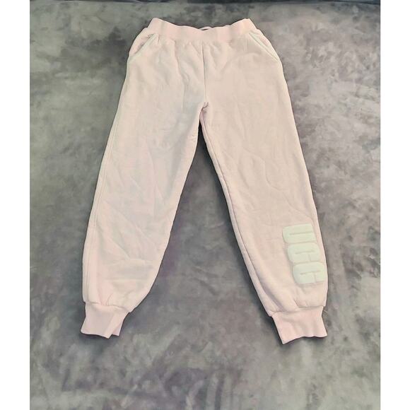 Ugg Sweatpants Sz M Sherpa Lines Joggers Pockets Logo Unisex Pink Winter C21-37 - Picture 1 of 11
